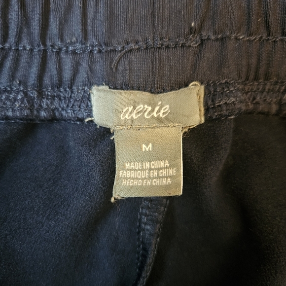 Aerie Pull On Side Snap Culotte Wide Leg Cropped Pants Pockets Navy Size Medium - Picture 2 of 14